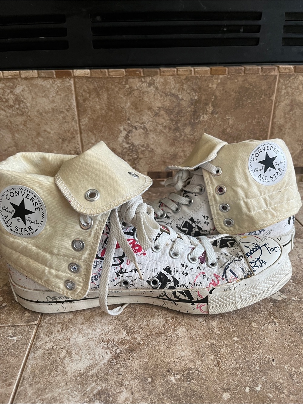 Vintage Converse XHI Fold Over Graffiti Print sneakers Women’s 10